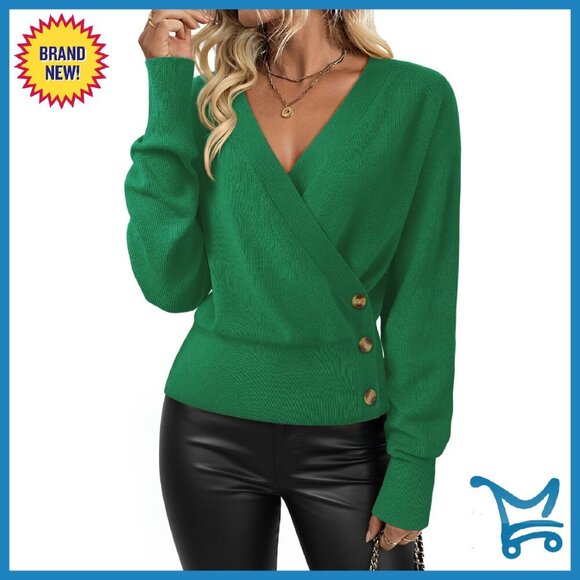 Sweaters - Soft V-Neck Pullover Sweater, Long Sleeve, Business Casual, Slouchy Fit